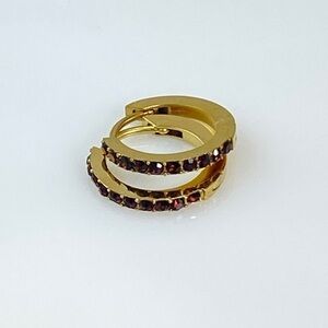 Birthstone Huggie Hoop Earrings - January Garnet